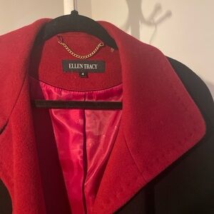 Ellen Tracy Women's Black Trench Coat with Red Collar